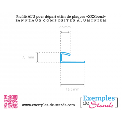 Profilé aluminium glissière encadrement pour panneaux 3mm