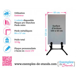 Panneau pvc blanc sur ressorts et pieds métalliques noir 120x60cm