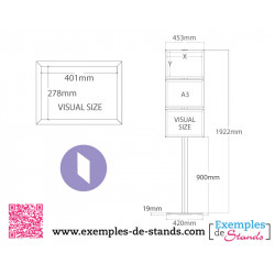 Porte document trois visuels A3 simple ou double face sur long pieds