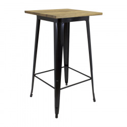 Mange debout table haute plateau bois carré 4 pieds laqués noir ou blanc