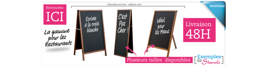 Chevalet / tableau en ardoise noire pour restaurant ou bar